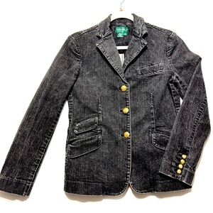 NEW Lauren Jeans by Ralph Lauren Women's Black Denim Jacket Size 6 Perfect‎
